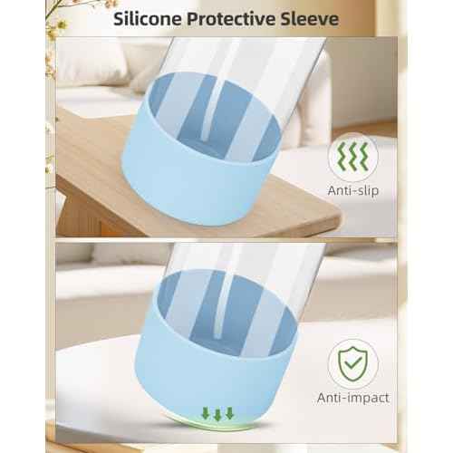 2 Pack Glass Spray Bottles 8 oz, Empty Refillable Containers with Silicone Sleeve Protection, Glass Spray Bottles for Cleaning Solutions, Hair and Plants with Adjustable Nozzles Blue&Grey