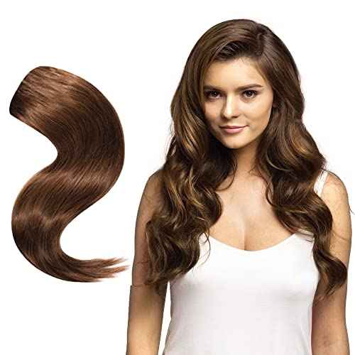 Clip-In Hair Extension Set by Joi Hair, Clip Sewn Machine Weft, Premium Remy Human Hair, Full Set for Full Head, 120g, 160g, 220g 20" (120 Grams Joi Full for Fine Density, #6 Chestnut Brown)