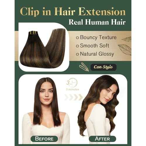 Ugeat Clip in Human Hair Extensions 20 Inch Seamless Hair Extensions Clip in Brown Balayage Clip on Extensions Human Hair Darkest Brown Mix Medium Brown 7Pcs 120G 2/6/2