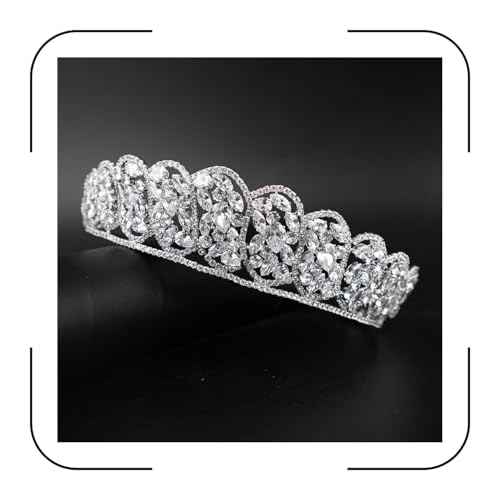 QXMYOO Princess Pearl Crowns Cubic Zirconia Queen Tiaras for Bride Headdress Vintage Birthday Prom Pageant Wedding Tiaras and Crowns Silver Crystal Bridal Hair Accessories