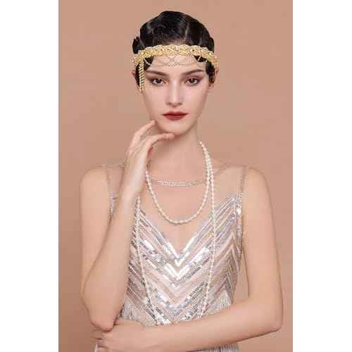 BABEYOND 1920s Flapper Headpiece Roaring 20s Headband Great Gatsby Headband Chain for Women Vintage Hair Accessory
