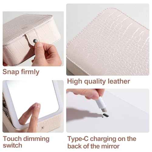 BS-MALL large Led Makeup Mirror Case Travel Makeup Brushes Set 15 Pcs ? LED Light Mirror with Makeup Sponge for Enhanced Beauty Routine Desk Stand Led Mirror