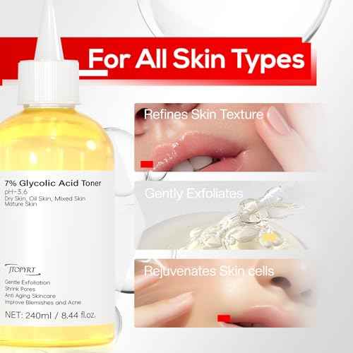 Glycolic Acid 7% Exfoliating Toner: Glycolic Acid Toner Gently Exfoliates 240ml - Toning Solution Reduces Skin Blemishes