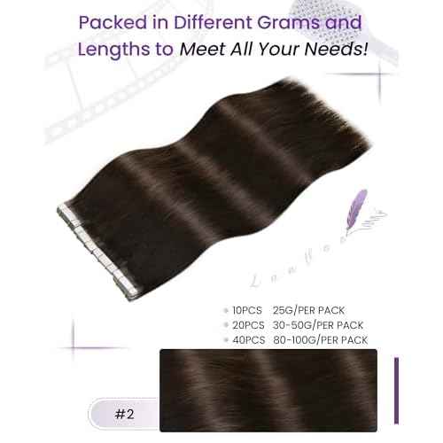 LaaVoo Tape in Hair Extensions Human Hair 28 Inches 20pcs 65g Brown Hair Extensions Tape in Dark Brown