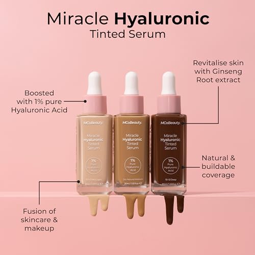 MCoBeauty Miracle Hyaluronic Tinted Serum, 0.5-2 Very Light, Hydration & Glow for Radiant Skin, Vegan, Cruelty Free Cosmetics