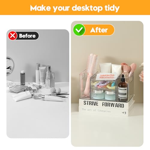 Acrylic Makeup Organizer for Countertop ? 2 Drawers & 3 Compartments, Clear Storage Bin. Multi-use for Skincare, Cosmetics, Jewelry & Small Accessories, fits Vanity, Bathroom, Office, Craft