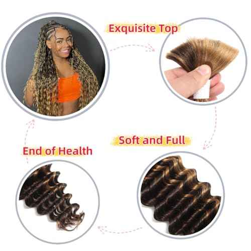 4/30 Human Braiding Hair Deep Wave Bulk Human Hair for Braiding Bohemian Knotless 2 Bundles 100g 22inch No Weft 10A Brazilian Virgin Human Hair Extensions Curly Bulk Human Hair for Boho Braids