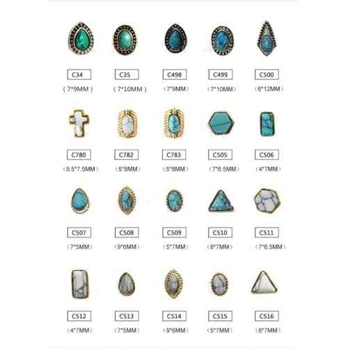 50 PCS Turquoise Nail Hanging Ornaments 3D Nail Art Supplies Nail Art Accessories Western Nail Hanging Ornaments Retro Nail Hanging Ornaments for Nail Art DIY, Small, Blue
