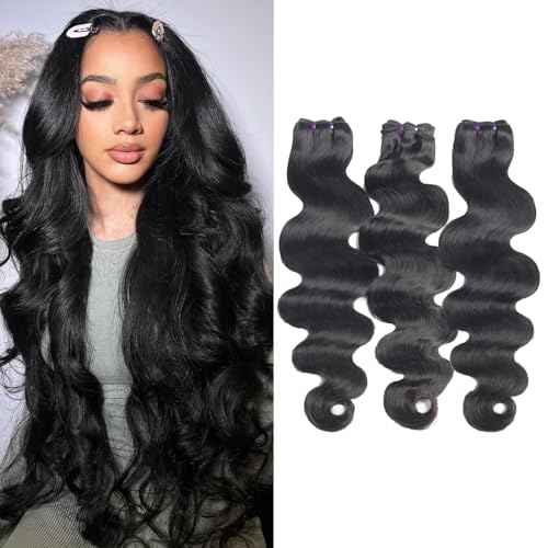 Vanlov Body Wave Bundles Human Hair 16 18 20 Inch Raw Hair Bundles 100% Unprocessed Brazilian Virgin Hair Body Wave 3 Bundles Double Weft Natural Black