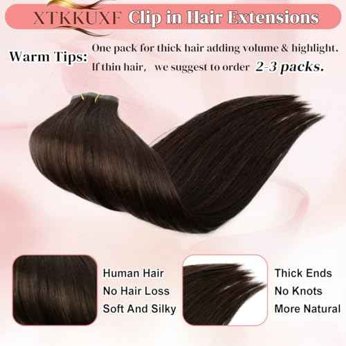 Seamless Clip in Hair Extensions Real Human Hair For Women 125g 20 Inch Dark Brown Invisible PU Skin Weft Remy Human Hair Extensions clip ins 7Pcs 18 Clips