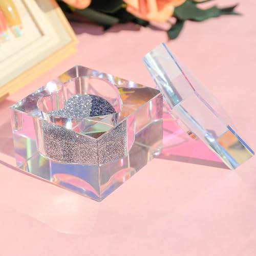 Nail Dappen Dish with Lid, Square Crystal Monomer Dish for Acrylic Nails, Monomer Holder Container for Holding Acrylic Liquid & Powder, Glass Crystal Cup for Acetone Nail Decor (Colorful)