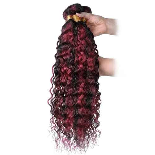 26 28 30 inch Human Hair Bundles P1B/99J Deep Wave Human Hair Bundles Brazilian Unprocessed Virgin Hair 3 Bundles Two Tone Black Mixed With Burgundy Quick Weave for Black Women