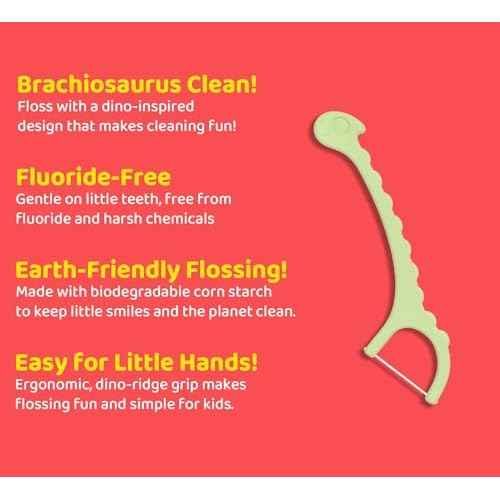 Sea Turtle Kids Dino Floss Picks - Corn Starch Handle - Thin Thread Tooth Dental Flossers - Unflavored (200)