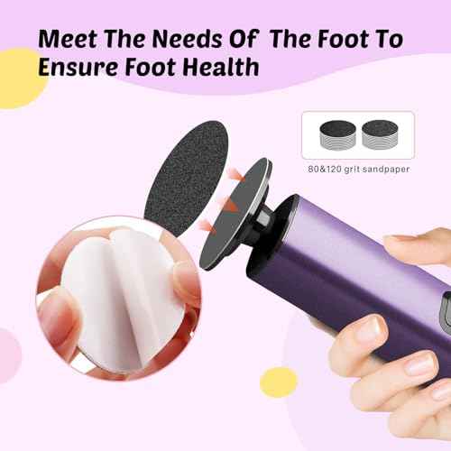 Electric Foot Callus Remover - 9-Speed with Glass Crystal Grinding Disc & Storage Box, 80/120 Grit Sandpapers (20pcs), 10 Nail Heads, Type-C Fast Charge for Dead Skin