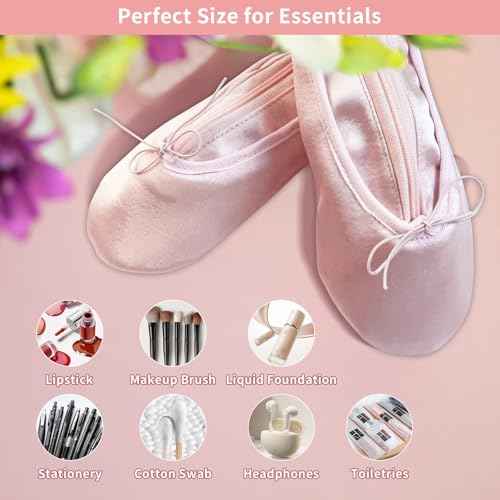 Ballet Shoe Makeup Bag, Small Cosmetic Bag for Trip Portable Cosmetic Travel Bag, Ballet Dance Shoe Makeup Bag Gifts for Women Girl Dancer Lover (Pale Pink)
