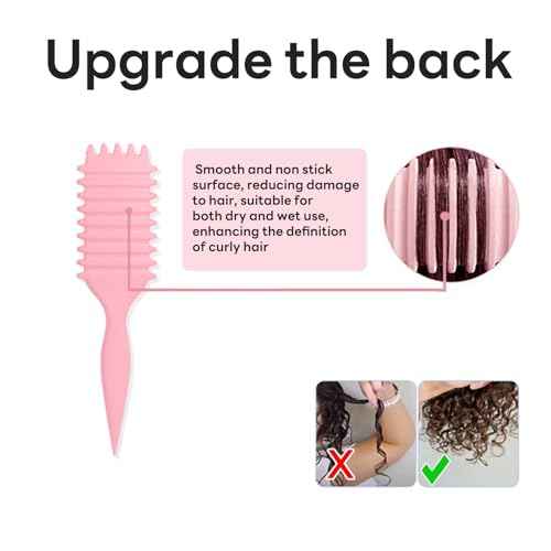 Curl Defining Brush, Multi Purpose Styling Brush for Separating, Combing and Curling Hair to Reduce Pulling (Pink)