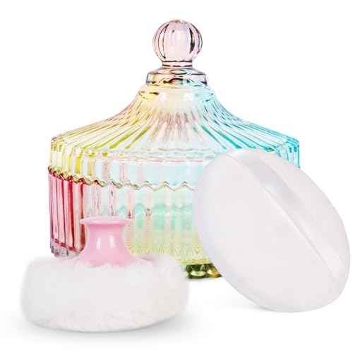 LAKIRA Extra Large Body Powder Puff and Container, 5.35" Body Container with 3.93" Powder Puff, for Baby Women's Loose Dusting Powder (Colorful)