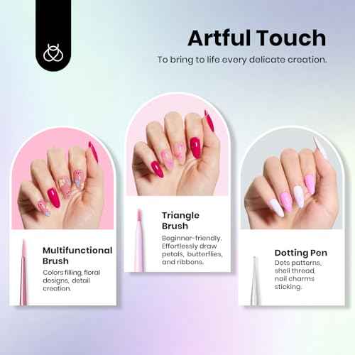 Beetles Nail Art Brushes Set for Gel Polish 8 Pcs - Nail Art Design Pen Fingernail Painting Dotting Tool, Liner Gradient Clean Up Brush DIY with Palette Rainbow Pastel Pen Set Manicure Kit