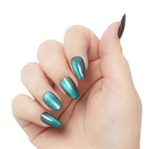 KISS Gel Fantasy, Press On Nails, Nail glue included, 'Chameleon', Blue, Medium Size, Coffin Shape, Includes 28 Nails, 2g glue, 1 Manicure Stick, 1 Mini File