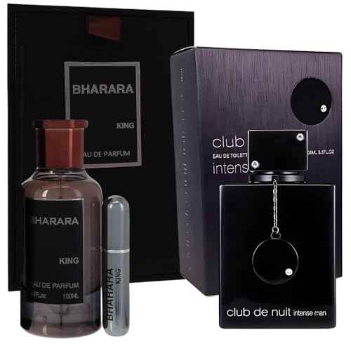 Men's Bundle Club Nuit Intense Man 3.6oz EDT & King 3.4oz EDP & 1 Empty Travel Perfume Atomizer Gift -Spicy Woody Sweet-Long Lasting for Men