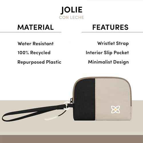 Sherpani Jolie, Lightweight Travel Pouch, Cosmetic Bag, Recycled Wristlet Bag, Toiletry Bag for Women (Con Leche, Small)