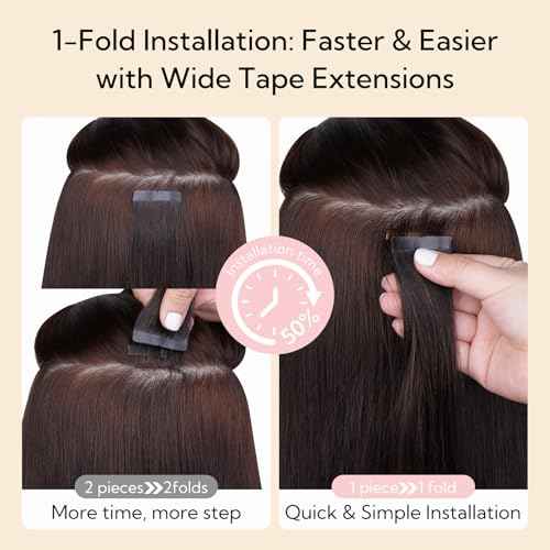HOTBANANA Wide Tape in Hair Extensions Human Hair, DIY Cut Tape in weft hair extensions£¬20inch 100g 20pcs Balayage Dark Brown Mixed Chestnut Brown Straight Style