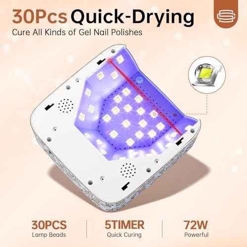 UV LED Nail Lamp 72W Rechargeable Sparkly Wireless Nail Dryer Gel Polish Light with 5 Timer Setting Professional Quick Dry Curing Lamp with Display Auto Sensor for Salon & Home