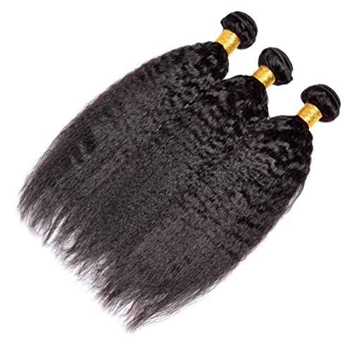 10 12 14 Inch #1B Yaki Straight Bundles Human Hair 3 Bundles Brazilian Remy Hair 100 Grams/Bundle 10A Grade Unprocessed Virgin Hairs Kinky Straight Bundle Weaves Extensions