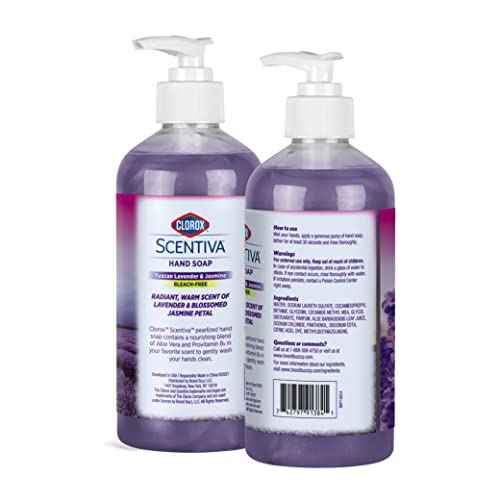 Clorox Scentiva Liquid Hand Soap 14 oz Liquid Hand Wash with Aloe Vera Vitamin B5 BleachFree Scented Hand Soap for Kitchen or Bathroom, Tuscan Lavender & Jasmine, 1 Count (Pack of 4)