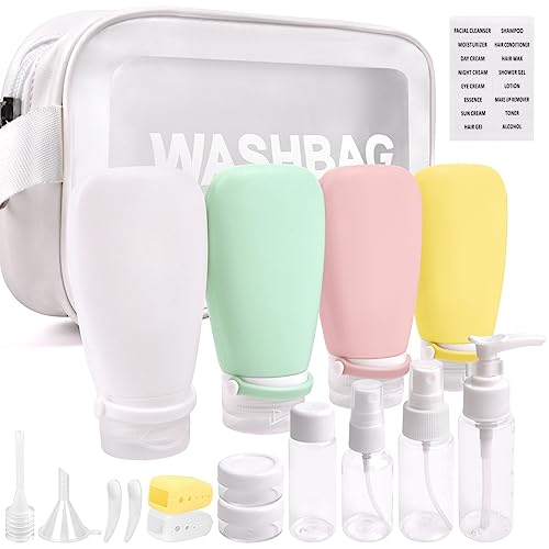 18 Pcs Travel Bottles Set for Toiletries, TSA Approved Travel Size Containers with Bandage Silicone Squeezable for Shampoo Conditioner Lotion Body Wash (Multicolour+White Bag)