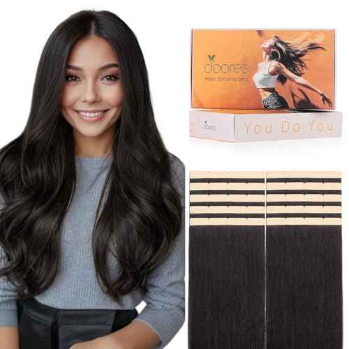 DOORES Tape in Hair Extensions Human Hair, Dark Brown 18 Inch 50g 10pcs, Wide Tape in Extensions Real Remy Invisible Seamless Tape-ins Silky Straight Skin Weft Folding Wear