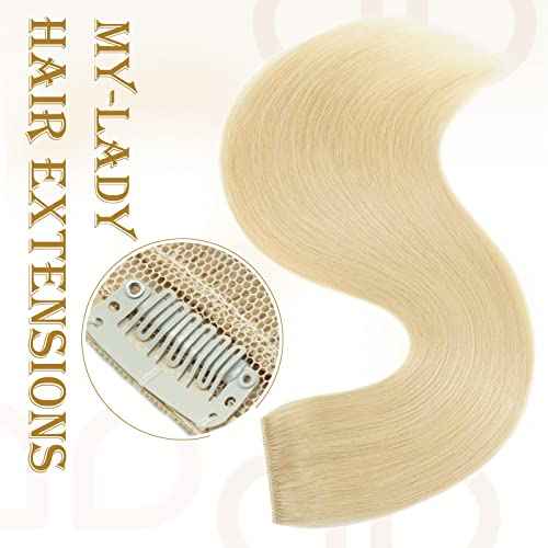 MY-LADY Clip in Hair Extensions Real Human Hair Bleach Blonde 20 Inch 100g One Piece Weft Remy Hair Balayage Silky Natural Straight for Women