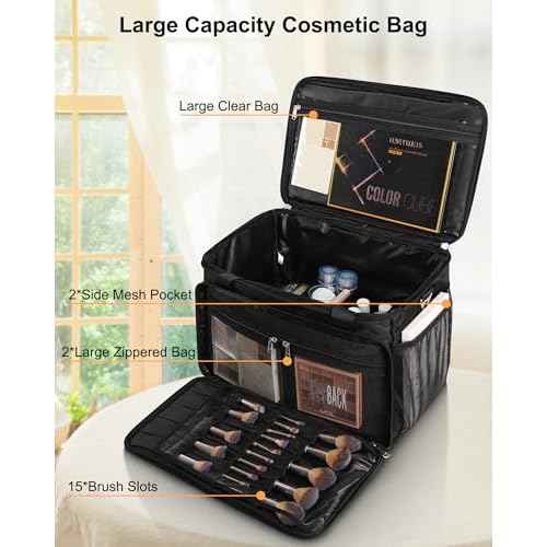 TANTO Extra Large Makeup Bag Travel Makeup Case Professional Makeup Artist Bag with 4 Clear Pouches Hairstylist Cosmetic Bag with Detachable Dividers and Shoulder Straps