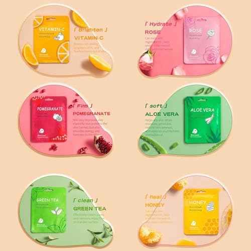 12 Pack Collagen Face Masks Skincare Bulk,Hydrating Spa Face Mask for Sensitive Skin,Sheet Mask for Skin Care, Facial Mask Sets Gifts for Women/Teen Girls/Kids