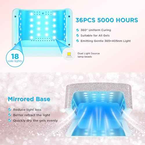 Aedavey Cordless UV Nail Lamp, Rechargeable UV Light for Gel Nails, LED Nail Lamp with 4 Timer Modes, Gel Nail UV Light Decorate with Sparkling Nail Rhinestones (Sparkly White)