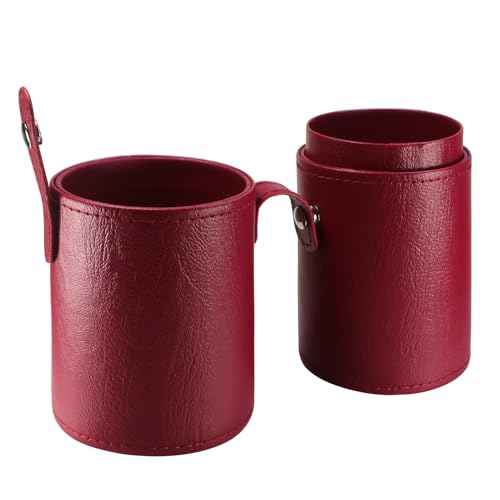 Portable Makeup Brush Case,Pu Leather Makeup Brush Holder with Button,Travel Cup Storage Dustproof Makeup Cosmetic Bags for Women (Red)