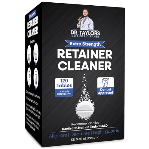 Dr. Taylor¡¯s Denture and Retainer Cleaner Tablets (120 count) Effectively Removes Stains, Plaque, and Odor - Sports guards, Night Guards, Clear Aligners & Dentures Refreshing Mint Flavor