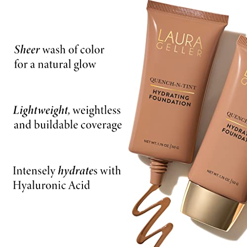 LAURA GELLER NEW YORK Quench-n-Tint Hydrating Foundation - Light - Sheer to Light Buildable Coverage - Natural Glow Finish - Lightweight Formula with Hyaluronic Acid