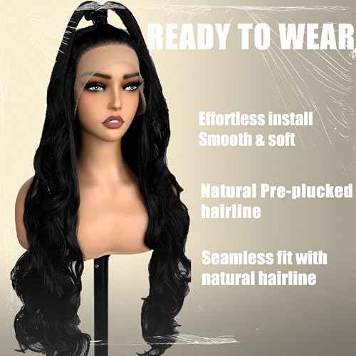 SOKU 13x6 Lace Front Wigs Synthetic 28 Inch Body Wave Wigs with Baby Hair Free Part Lace Frontal Wigs Pre Plucked Natural Black Wave Lace Front Wigs for Women Girls High Temperature Fiber