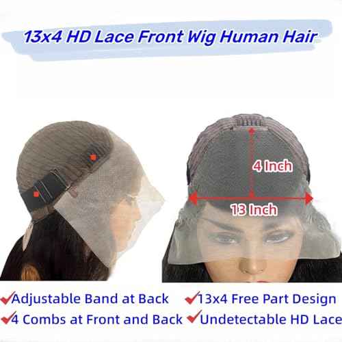 Body Wave Lace Front Wigs Human Hair 13x4 HD Transparent Lace Front Wigs Human Hair Pre Plucked 180 Density Brazilian Virgin Human Hair Glueless Wig for Women Natural Hairline 20 Inch