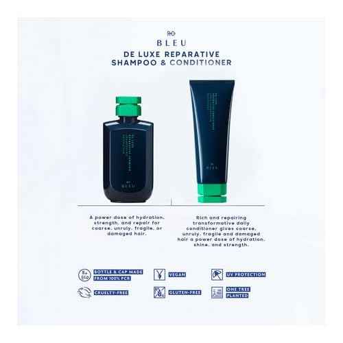 R+Co BLEU De Luxe Reparative Shampoo & Conditioner Set ? Hydrates, Strengthens, Adds Shine, Repairs Coarse, Damaged Hair, Seals Cuticles, Vegan, Cruelty-Free (8.5 + 6.8) oz