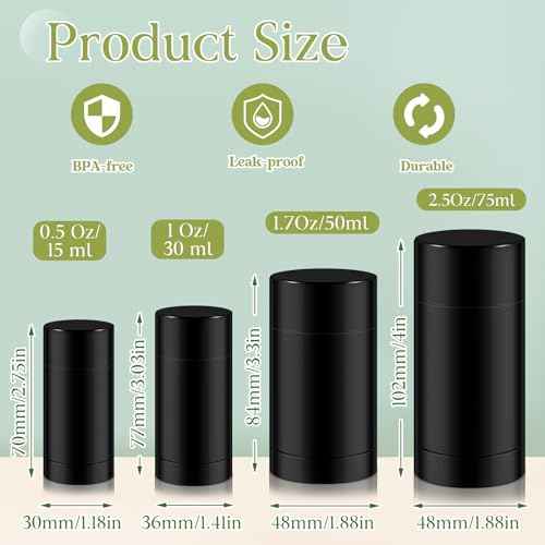 50 Pcs 30 ml Empty Deodorant Containers Twistup Filling Stick Plastic Deodorant Container Refillable Bottles Bottomfill Round Lip Balm Tubes Cylinder for DIY Lip Balm (Black)