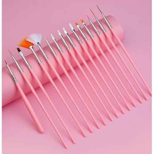 20 Pcs Nail Art Design Tools, 15 Pcs Nail Art Painting Brushes with 5 Pcs Double-end Nail Dotting Tools