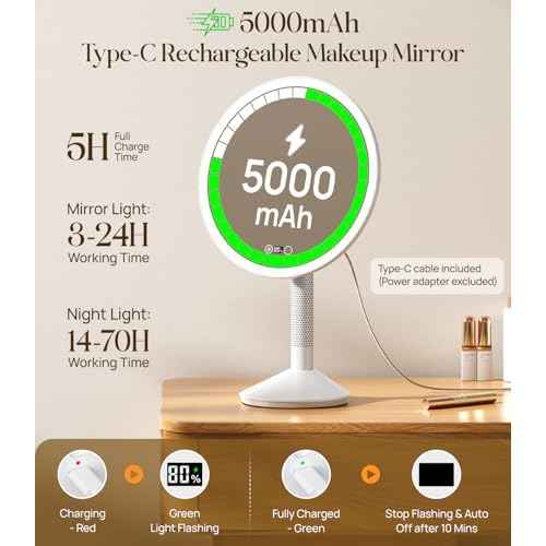 Gospire 10.8 Inch 2-in-1 Large Vanity Mirror with Lights & Bedside Table Lamp, Height Adjustable Lighted Makeup Mirror with Magnification 10X, 5000mAh Battery, 3-Color Desk Light Up Mirrors Bathroom