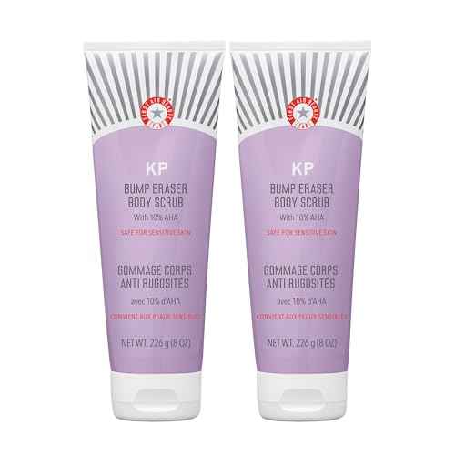 First Aid Beauty - KP Bump Eraser Body Scrub with 10% AHA, Keratosis Pilaris Skin Exfoliater with Glycolic and Lactic acids, Helps Reduce Chicken Skin Bumps, Safe for Sensitive Skin, 8 oz, 2ct