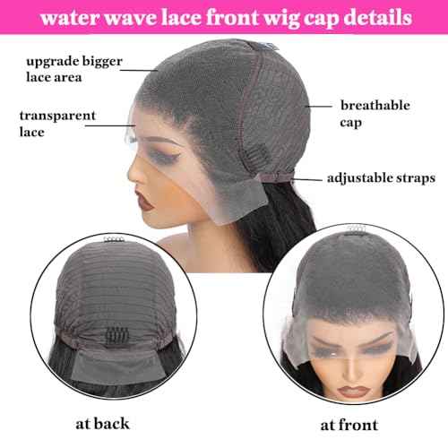 22 Inch Water Wave Lace Front Wigs Human Hair 13x6 HD Lace Frontal Wig Human Hair Pre Plucked with Baby Hair 200 Density Deep Part Curly Wig for Women