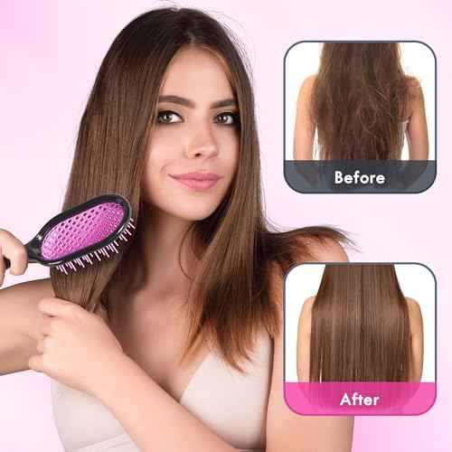 Vented Detangling Hair Brush - 2 Pack Detangler Hairbrush for Effortless Tangle Removal - Ultra-Soft Bristles -For Natural Curly Straight Wet Dry Damaged Hair for Women Men Kids - Black & Pink