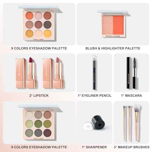 Color Nymph All In One Makeup Kit For Teens Girls | Starter Make up Set With Cosmetics Bag | Included Eyeshadow Blush Lipstick Lip Pencil Eye Pencil Brush Mascara | Travel Makeup Bag Design£¨ White £©