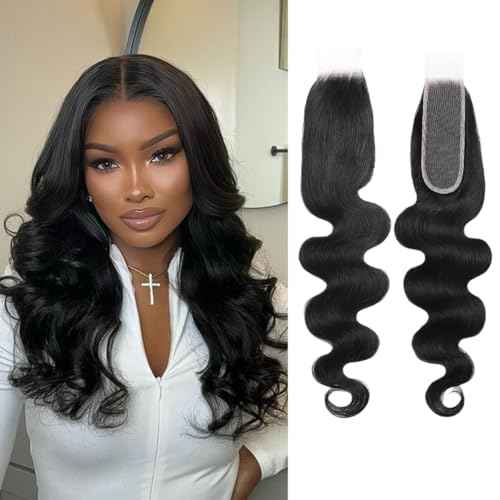 2x6 HD Lace Closure Body Wave Human Hair Transparent 2 by 6 HD Lace Closure 22Inch 100% Brazilian Virgin Unprocessed Middle Part Human Hair Kim K Closure With Baby Hair Natural Color