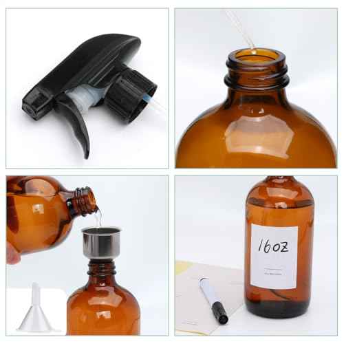 16oz Amber Glass Spray Bottles,Glass Spray Bottles for Cleaning,spray Bottle for Hair,Amber glass Spray Bottle for Window cleaner, plants, aromatherapy, facial hydration, hair care, flowers 12pcs